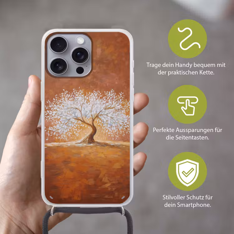 Abstract - Boom - Wit - Bladeren Hoesje iPhone 16 Pro Max met koord klein -sfeer2_DE