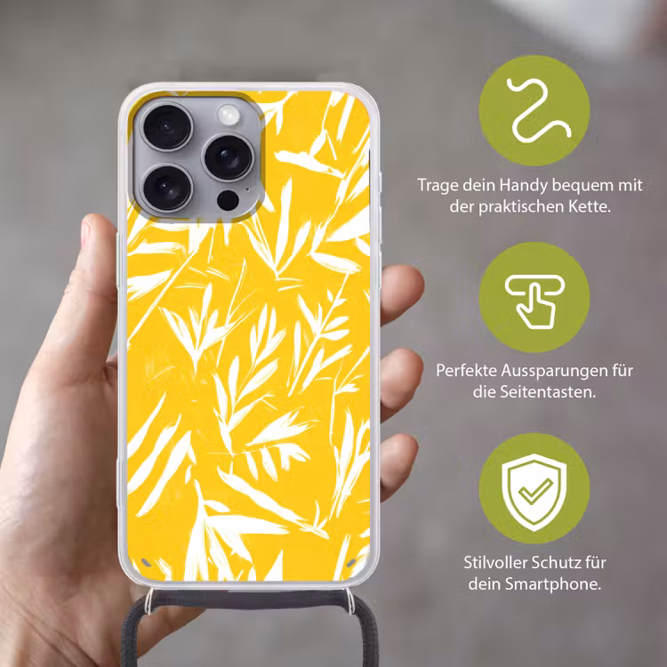 Abstract - Bladeren - Geel - Penseelstreken Hoesje iPhone 16 Pro Max met koord klein -sfeer2_DE