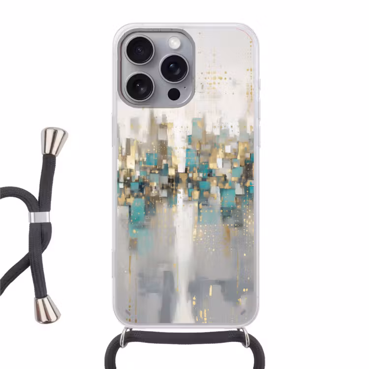 Abstract - Blokken - Goud - Skyline Hoesje iPhone 16 Pro Max met koord klein -3d