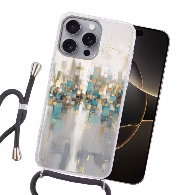 Abstract - Blokken - Goud - Skyline Hoesje iPhone 16 Pro Max met koord klein -sfeer1