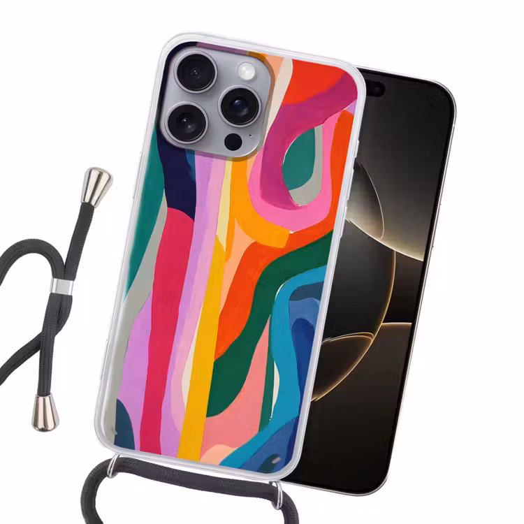 Abstract - Kleurrijk - Golven - Lijnen Hoesje iPhone 16 Pro Max met koord klein -sfeer1