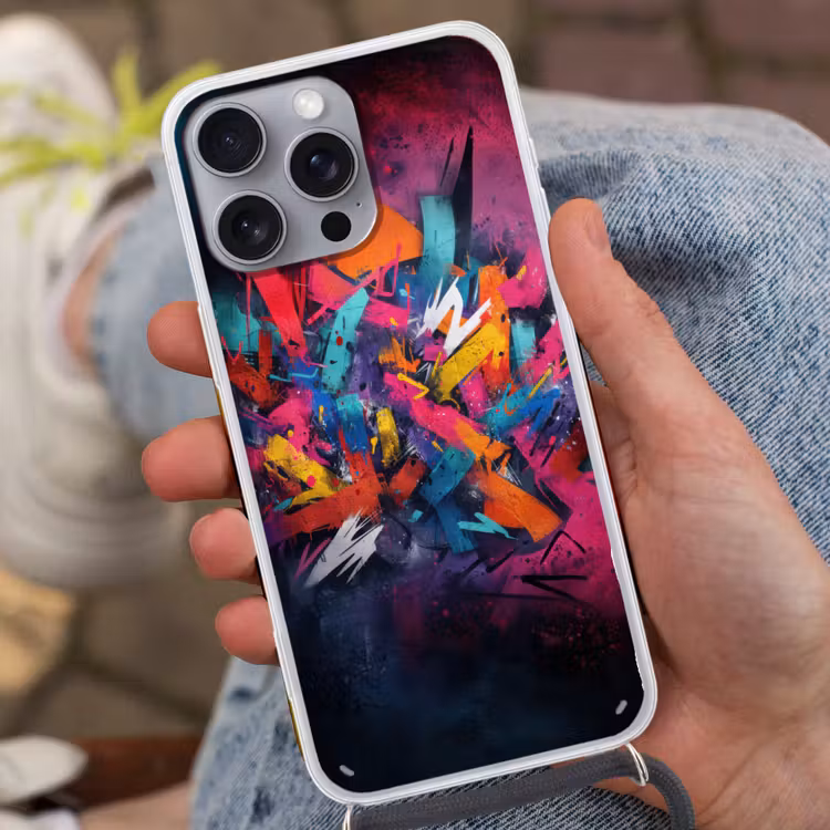 Abstract - Explosie - Neonkleuren Hoesje iPhone 16 Pro Max met koord klein -sfeer3