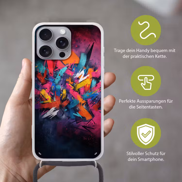 Abstract - Explosie - Neonkleuren Hoesje iPhone 16 Pro Max met koord klein -sfeer2_DE