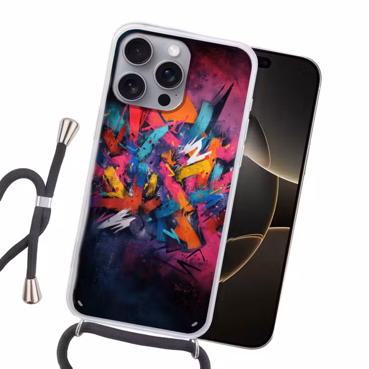 Abstract - Explosie - Neonkleuren Hoesje iPhone 16 Pro Max met koord klein -sfeer1