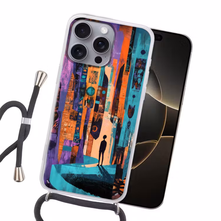 Abstract - Figuren - Kleurrijk Hoesje iPhone 16 Pro Max met koord klein -sfeer1