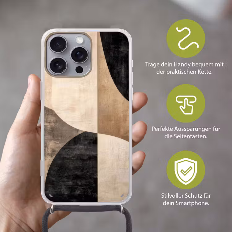 Abstract - Vlakken - Zwart - Rond Hoesje iPhone 16 Pro Max met koord klein -sfeer2_DE
