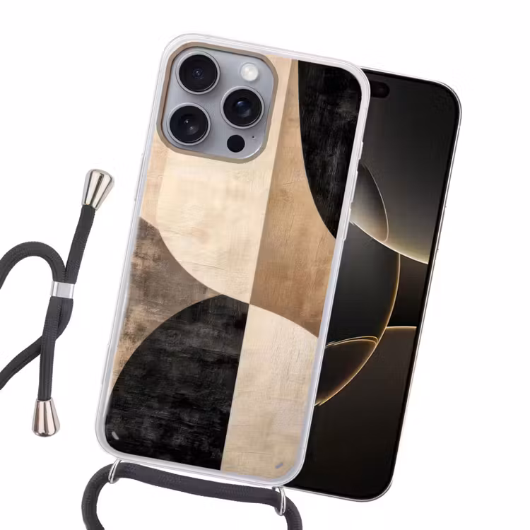 Abstract - Vlakken - Zwart - Rond Hoesje iPhone 16 Pro Max met koord klein -sfeer1