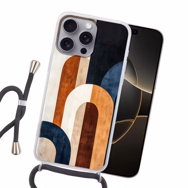 Abstract - Vormen - Donkerblauw Hoesje iPhone 16 Pro Max met koord klein -sfeer1