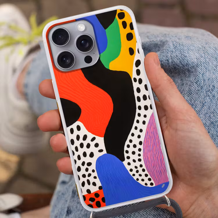 Abstract - Vormen - Kleuren - Stippen Hoesje iPhone 16 Pro Max met koord klein -sfeer3