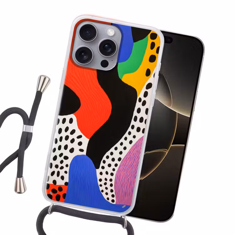 Abstract - Vormen - Kleuren - Stippen Hoesje iPhone 16 Pro Max met koord klein -sfeer1