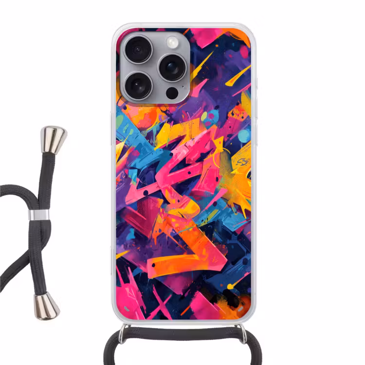 Abstract - Vormen - Kleurrijk Hoesje iPhone 16 Pro Max met koord klein -3d