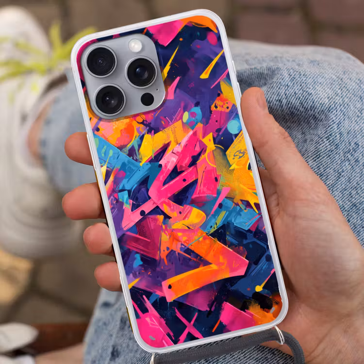 Abstract - Vormen - Kleurrijk Hoesje iPhone 16 Pro Max met koord klein -sfeer3