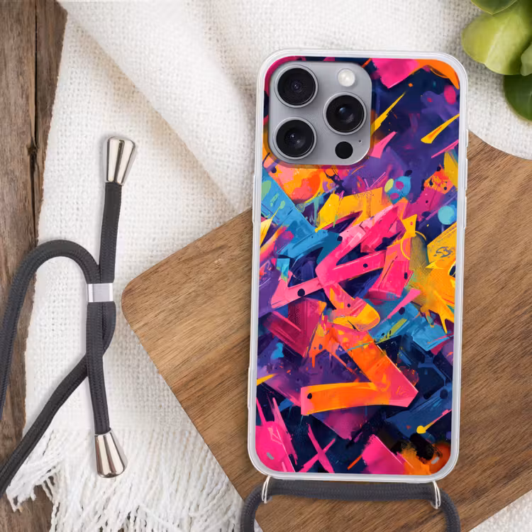Abstract - Vormen - Kleurrijk Hoesje iPhone 16 Pro Max met koord klein -sfeer4