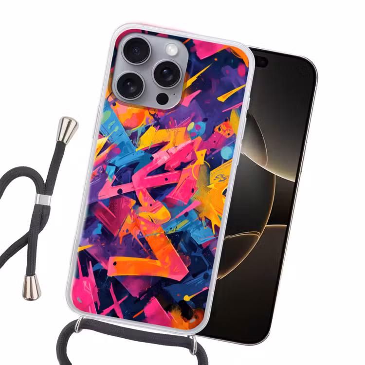 Abstract - Vormen - Kleurrijk Hoesje iPhone 16 Pro Max met koord klein -sfeer1