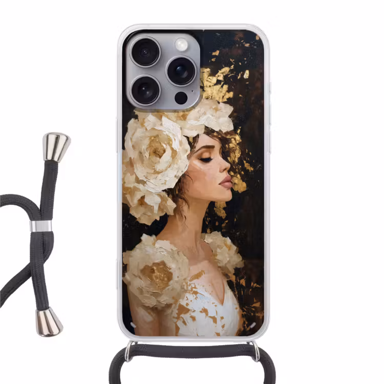 Abstract - Vrouw - Bloemen - Wit Hoesje iPhone 16 Pro Max met koord klein -3d