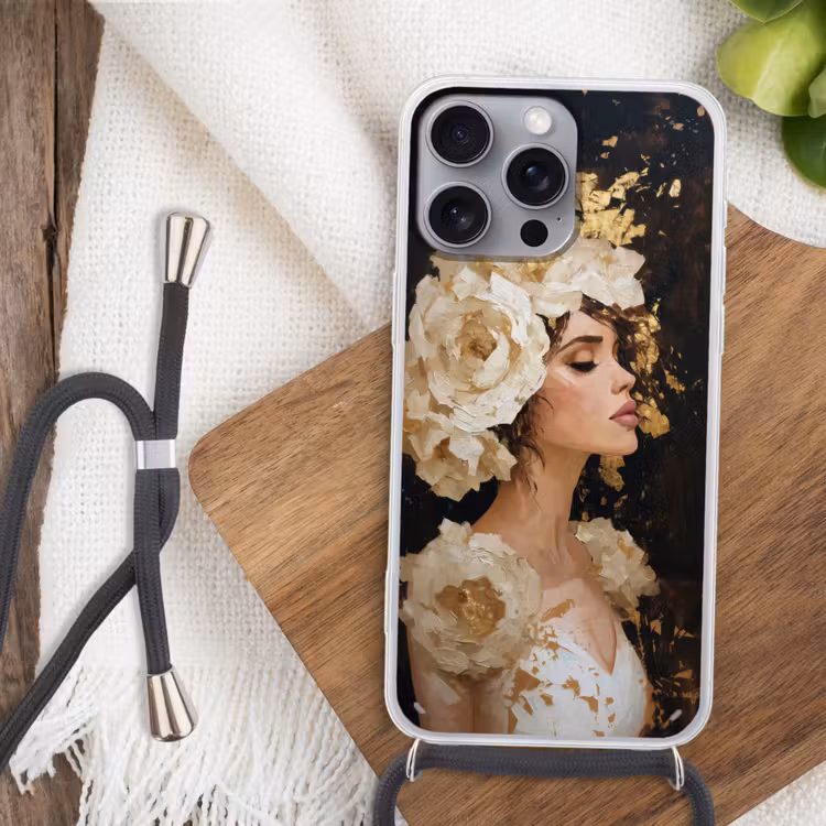Abstract - Vrouw - Bloemen - Wit Hoesje iPhone 16 Pro Max met koord klein -sfeer4