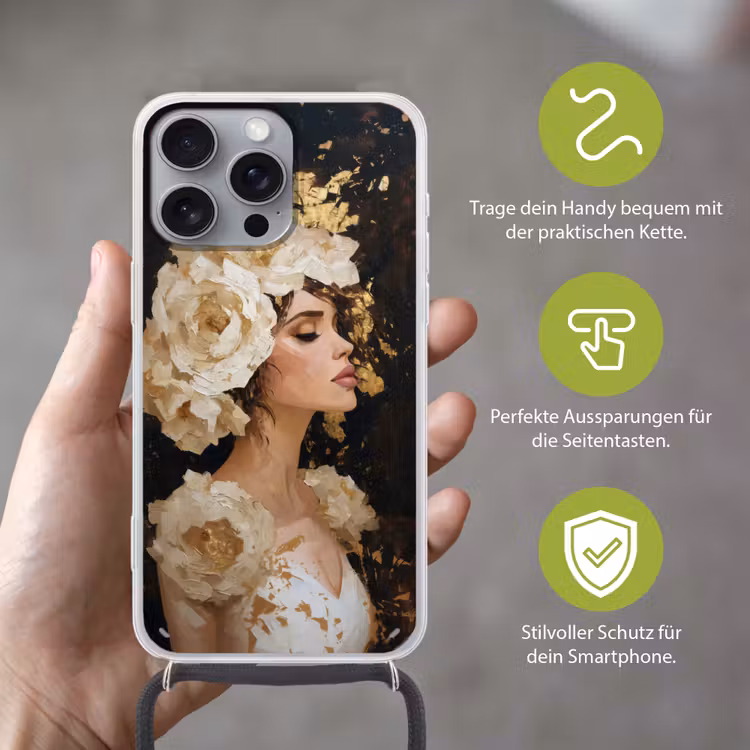 Abstract - Vrouw - Bloemen - Wit Hoesje iPhone 16 Pro Max met koord klein -sfeer2_DE