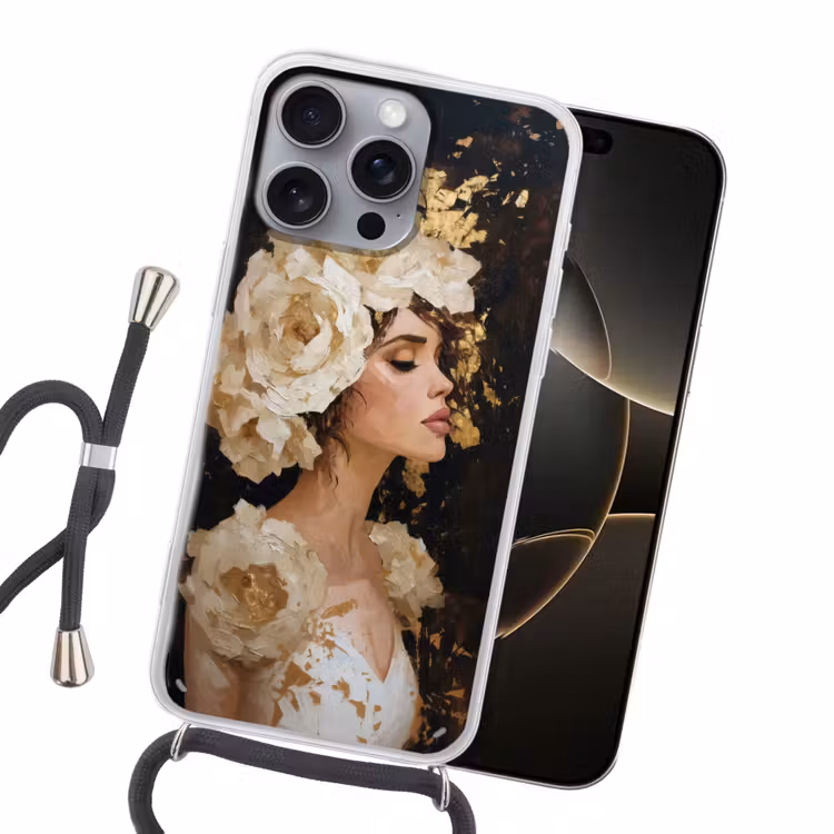 Abstract - Vrouw - Bloemen - Wit Hoesje iPhone 16 Pro Max met koord klein -sfeer1