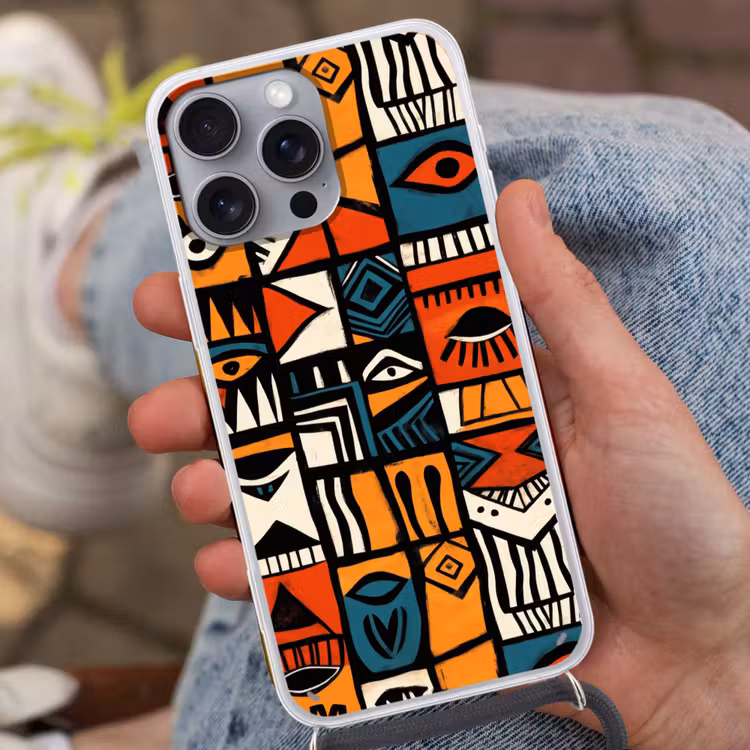 Abstract - Gezichten - Mozaïek Hoesje iPhone 16 Pro Max met koord klein -sfeer3