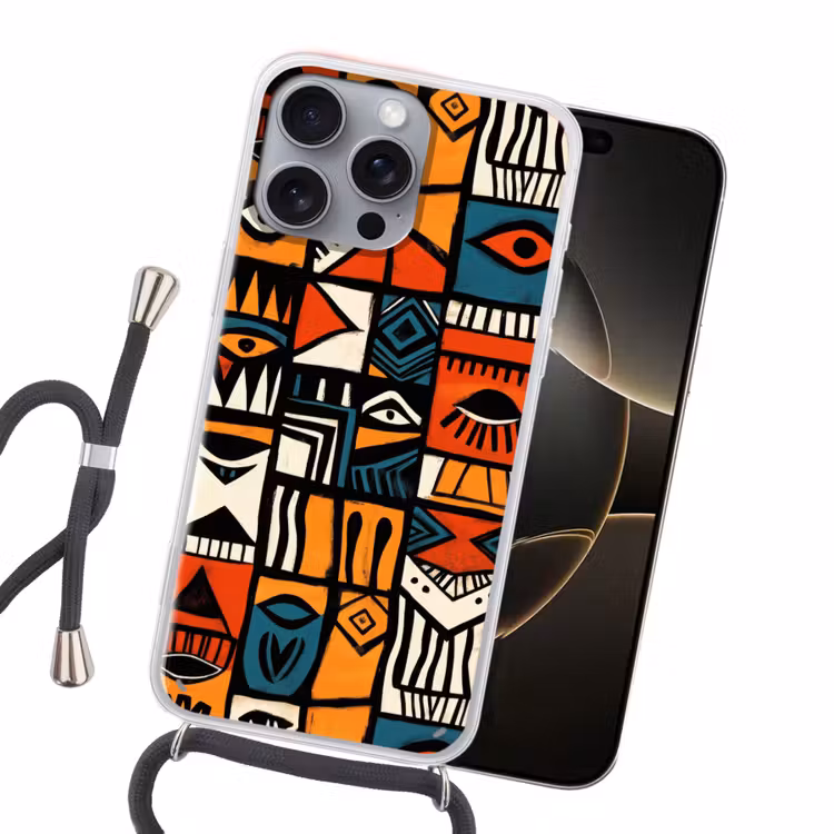Abstract - Gezichten - Mozaïek Hoesje iPhone 16 Pro Max met koord klein -sfeer1