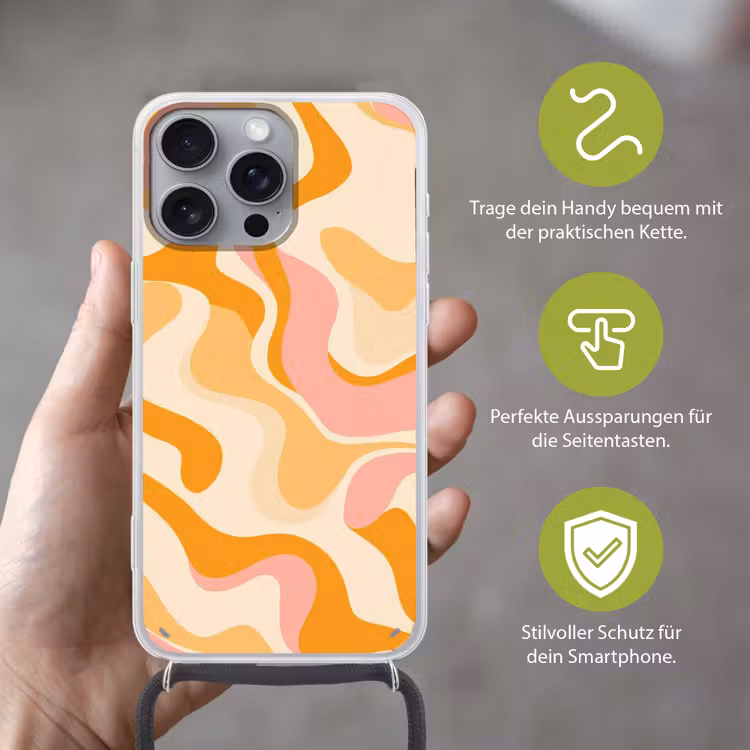 Abstract - Golvend - Oranje Hoesje iPhone 16 Pro Max met koord klein -sfeer2_DE