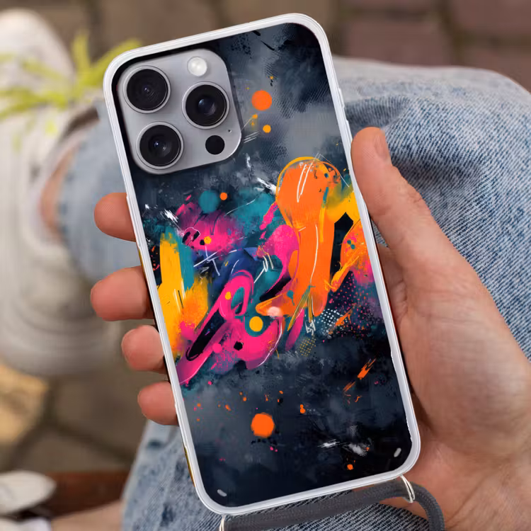 Abstract - Graffiti - Kleurrijk - Verfspatten Hoesje iPhone 16 Pro Max met koord klein -sfeer3