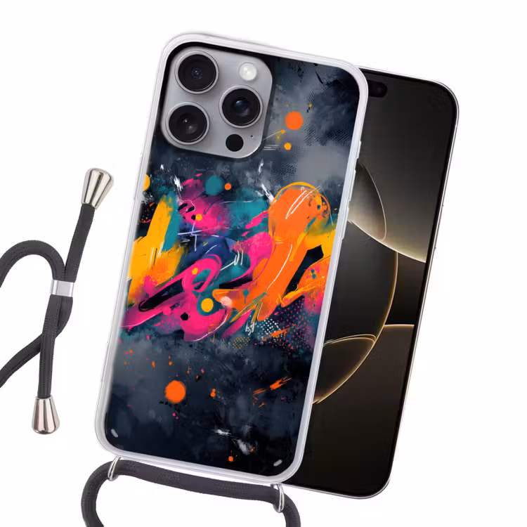 Abstract - Graffiti - Kleurrijk - Verfspatten Hoesje iPhone 16 Pro Max met koord klein -sfeer1