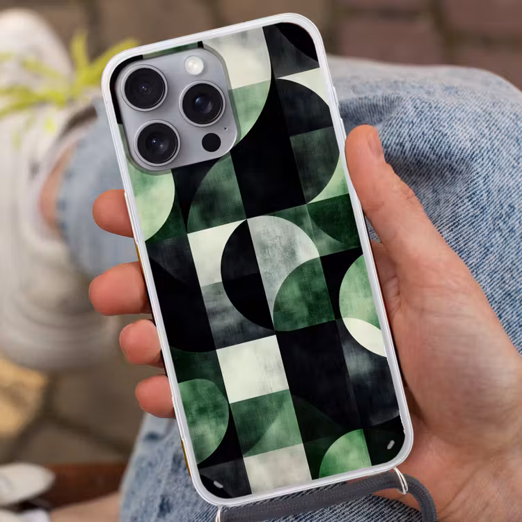 Abstract - Groen - Vormen Hoesje iPhone 16 Pro Max met koord klein -sfeer3