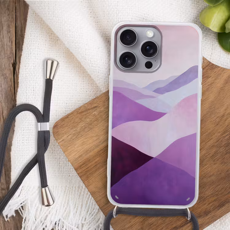 Abstract - Heuvels - Landschap - Paars Hoesje iPhone 16 Pro Max met koord klein -sfeer4