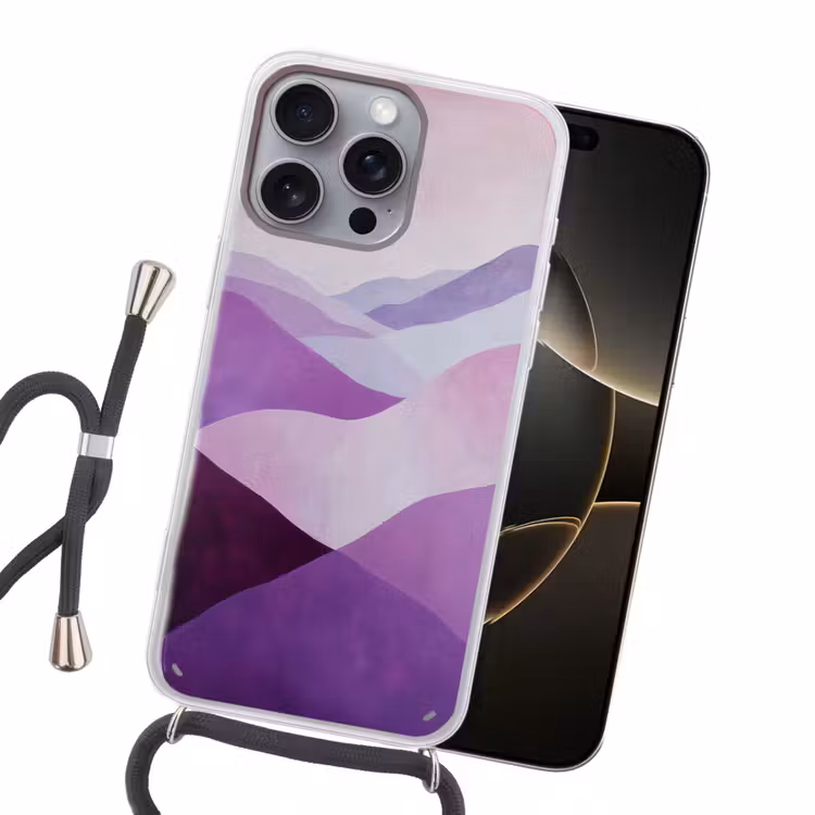 Abstract - Heuvels - Landschap - Paars Hoesje iPhone 16 Pro Max met koord klein -sfeer1