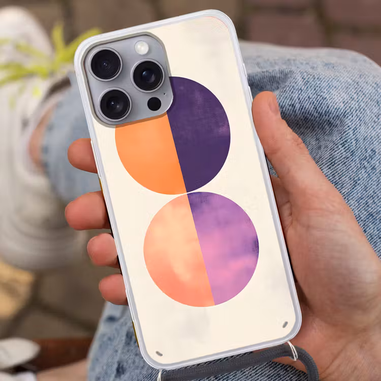 Abstract - Cirkels - Paars Hoesje iPhone 16 Pro Max met koord klein -sfeer3