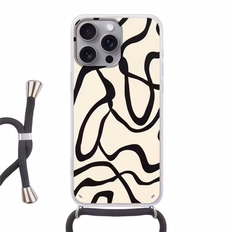Abstract - Lijnen - Modern - Beige Hoesje iPhone 16 Pro Max met koord klein -3d