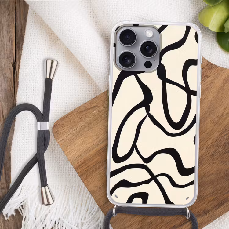 Abstract - Lijnen - Modern - Beige Hoesje iPhone 16 Pro Max met koord klein -sfeer4