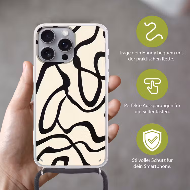Abstract - Lijnen - Modern - Beige Hoesje iPhone 16 Pro Max met koord klein -sfeer2_DE