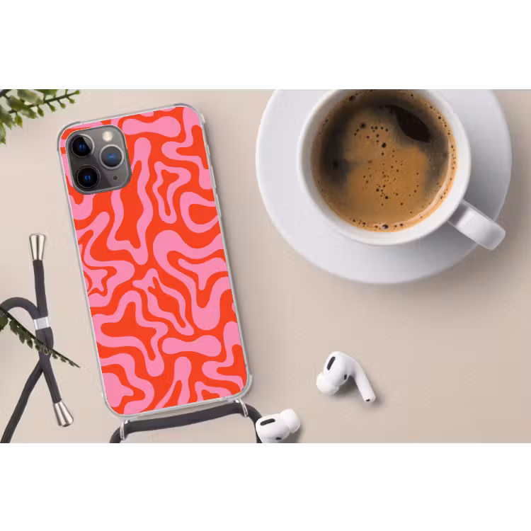 Abstract - Patroon - Rood - Roze - Minimalistisch Hoesje iPhone 12 Pro met koord klein -oordop