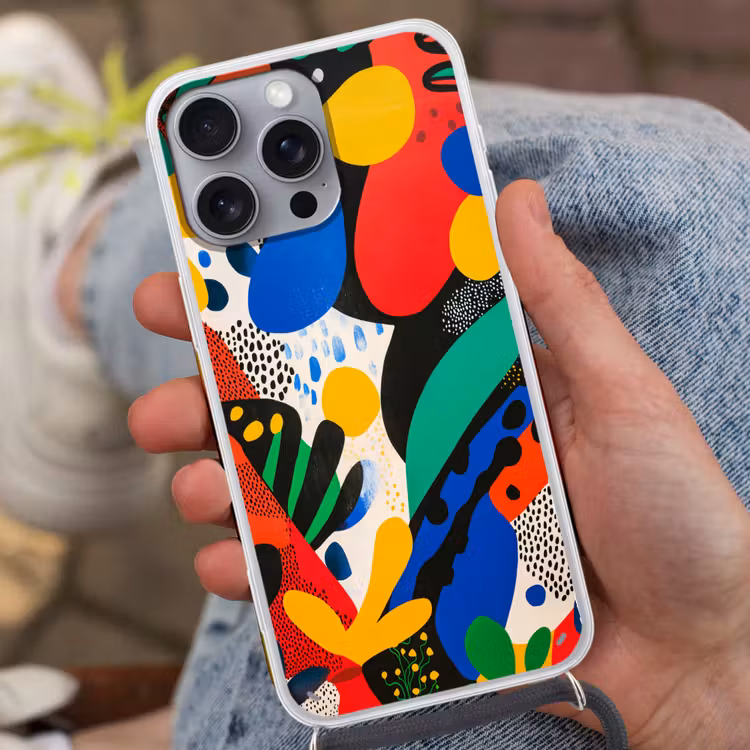 Abstract - Planten - Vormen - Kleurrijk Hoesje iPhone 16 Pro Max met koord klein -sfeer3
