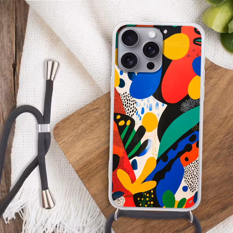 Abstract - Planten - Vormen - Kleurrijk Hoesje iPhone 16 Pro Max met koord klein -sfeer4