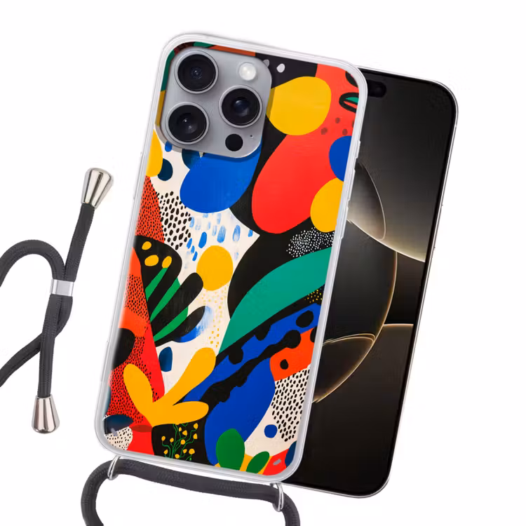 Abstract - Planten - Vormen - Kleurrijk Hoesje iPhone 16 Pro Max met koord klein -sfeer1