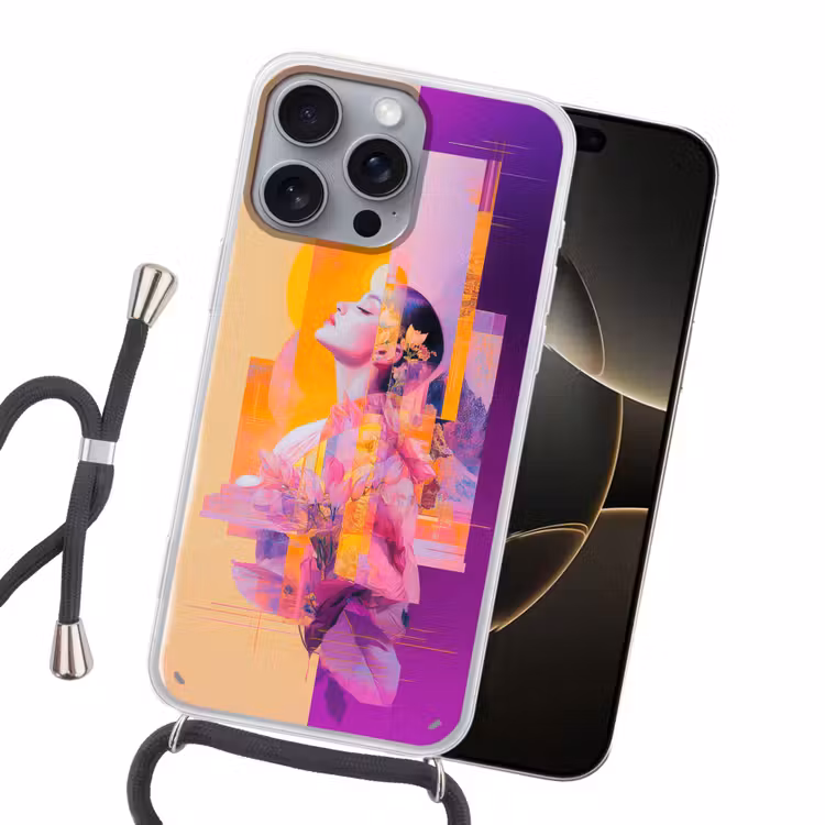 Abstract - Portret - Vrouw - Kleurrijk Hoesje iPhone 16 Pro Max met koord klein -sfeer1