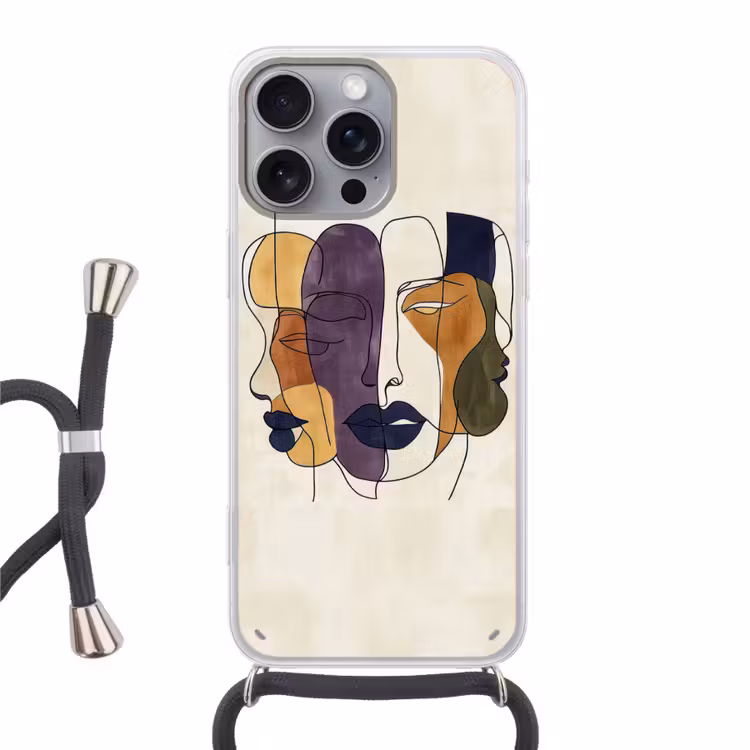 Abstract - Overlappende gezichten - Paars - Donkergroen Hoesje iPhone 16 Pro Max met koord klein -3d
