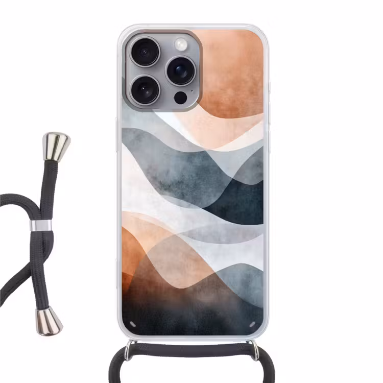 Abstract - Golven - Blauw Hoesje iPhone 16 Pro Max met koord klein -3d