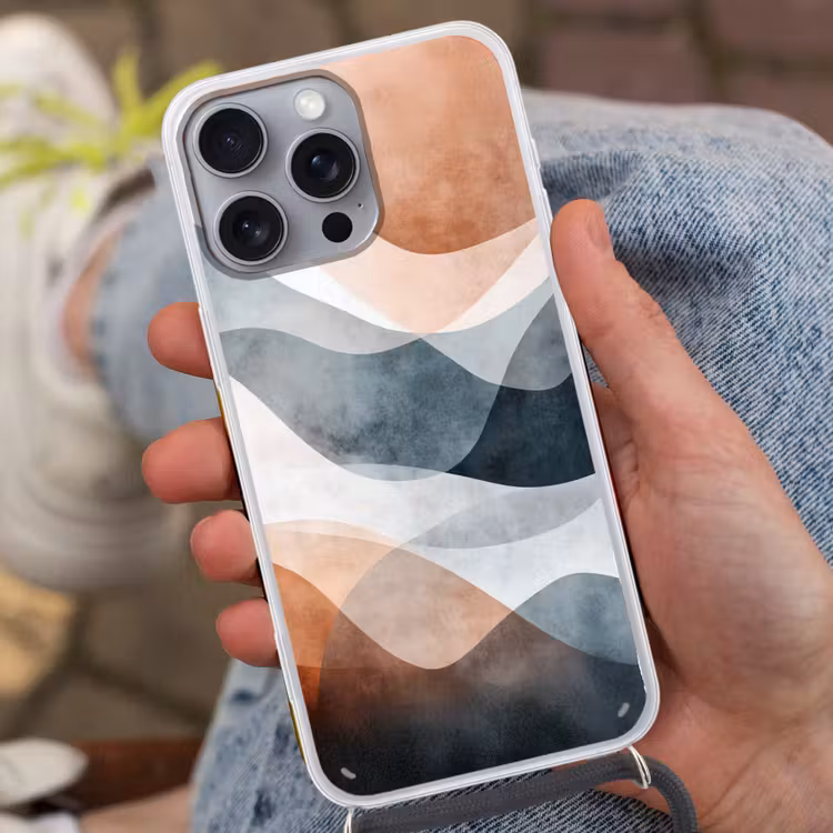 Abstract - Golven - Blauw Hoesje iPhone 16 Pro Max met koord klein -sfeer3