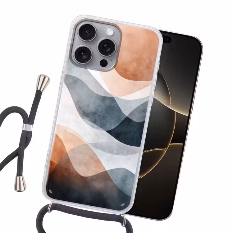 Abstract - Golven - Blauw Hoesje iPhone 16 Pro Max met koord klein -sfeer1