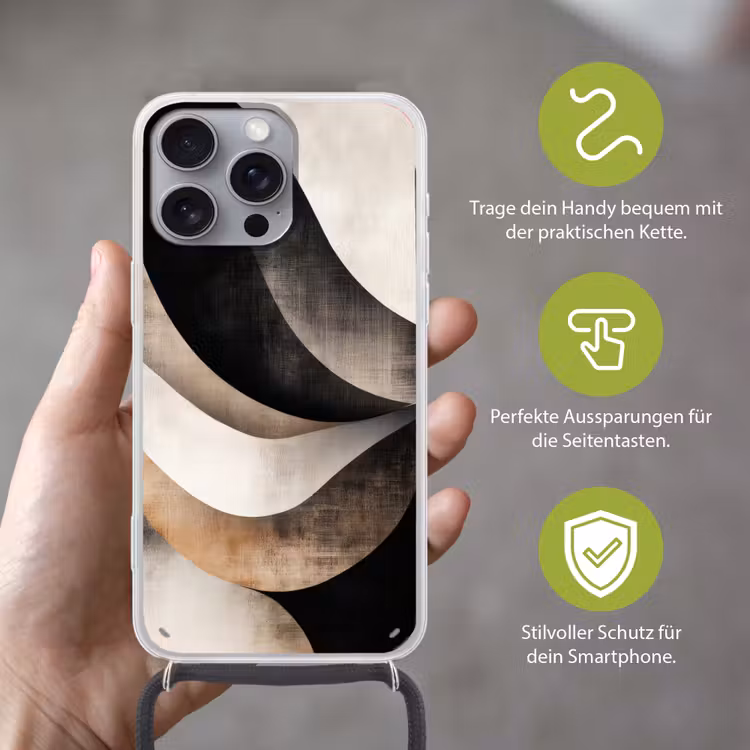 Abstract - Golven - Zwart - Verweerd Hoesje iPhone 16 Pro Max met koord klein -sfeer2_DE