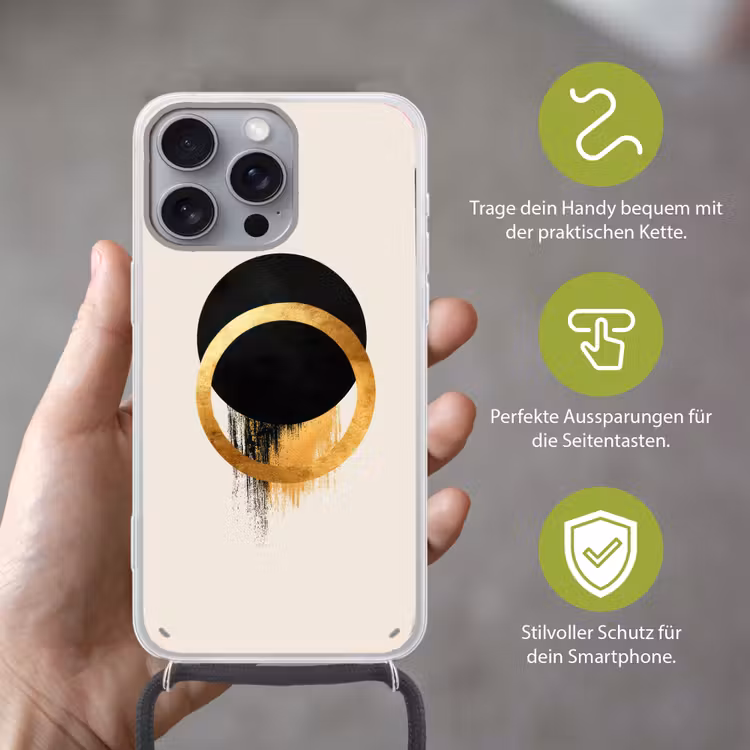 Abstract ontwerp - Zwarte cirkel - Verfvlekken Hoesje iPhone 16 Pro Max met koord klein -sfeer2_DE