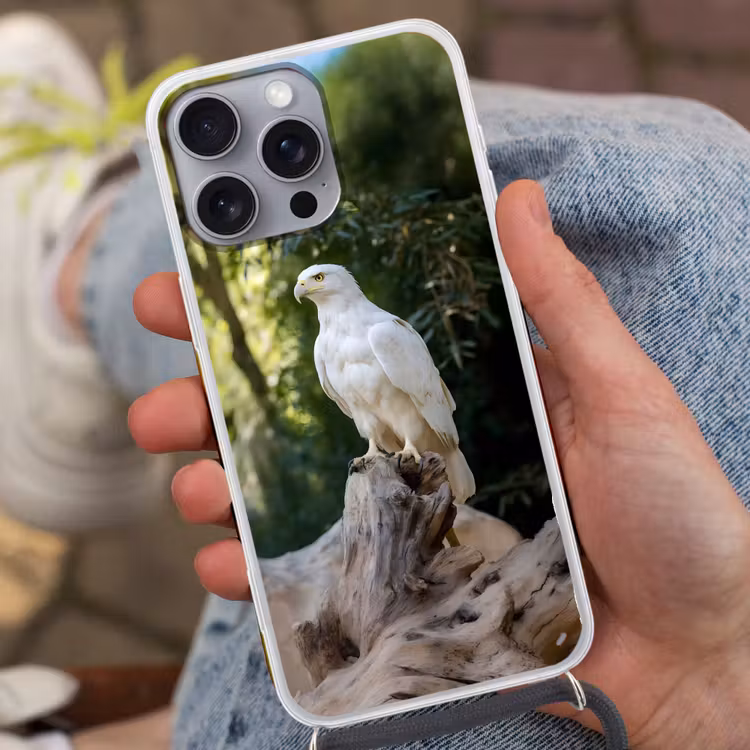 Arend - Hout - Wit - Planten Hoesje iPhone 16 Pro Max met koord klein -sfeer3
