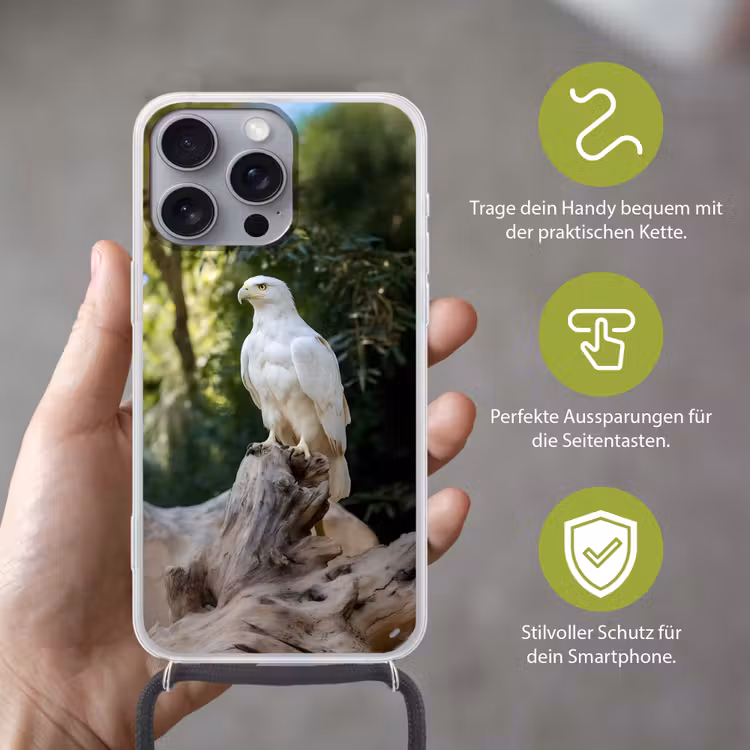 Arend - Hout - Wit - Planten Hoesje iPhone 16 Pro Max met koord klein -sfeer2_DE