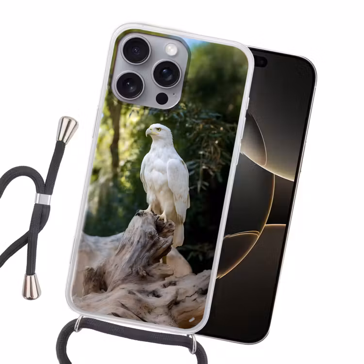Arend - Hout - Wit - Planten Hoesje iPhone 16 Pro Max met koord klein -sfeer1