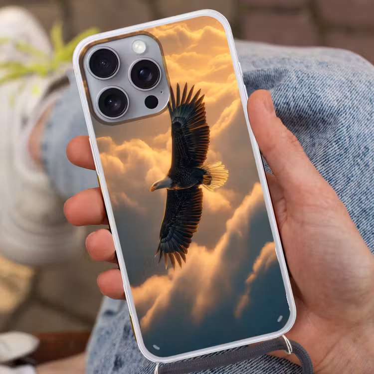 Adelaar - Wolken - Zon Hoesje iPhone 16 Pro Max met koord klein -sfeer3
