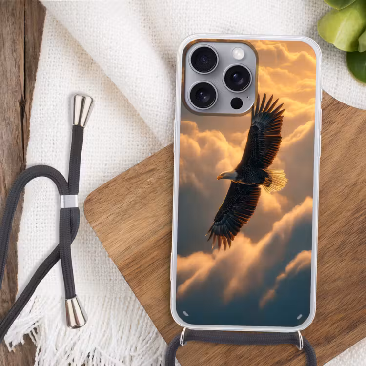 Adelaar - Wolken - Zon Hoesje iPhone 16 Pro Max met koord klein -sfeer4